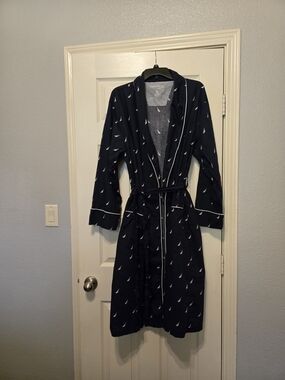 Nautica Navy Blue Robe with White Sailboat Print
